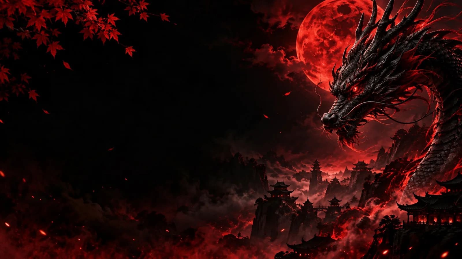 Kırmızı ayın altında CrimsonDrake ejderhası